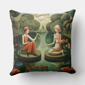 Surrealistic Fishing Throw Pillow