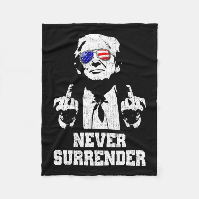 Surrender President Donald Trump Middle Finger  Fleece Blanket (Front)