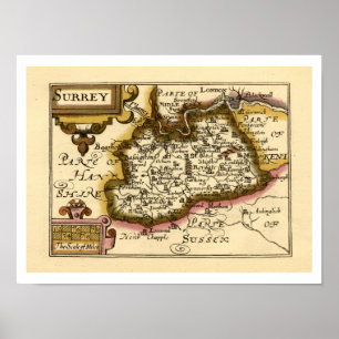 Surrey County England Old Antiquarian Atlas Map Poster