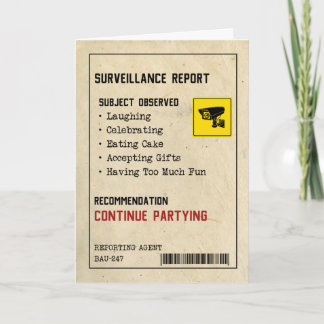 Surveillance Report Funny Birthday Card 