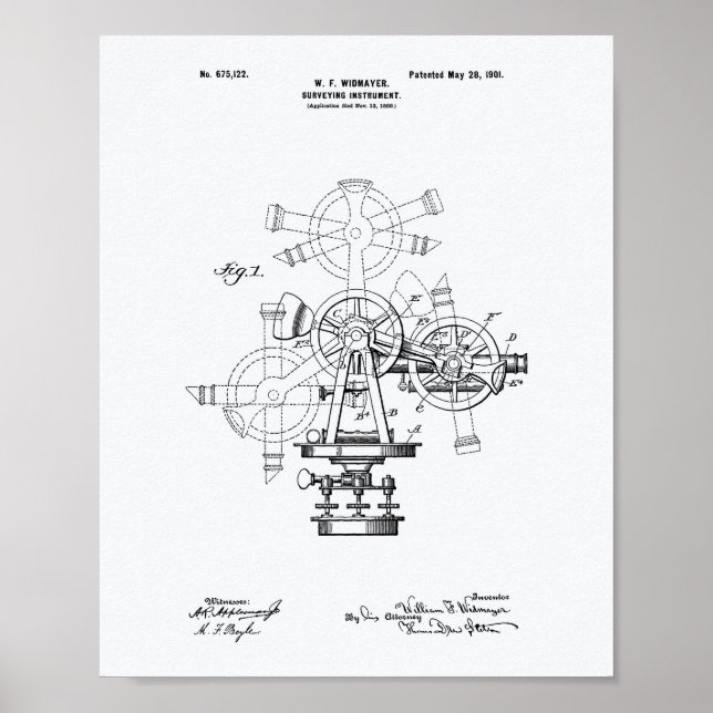 Surveying Instrument 1901 Patent Art White Paper Poster (Front)
