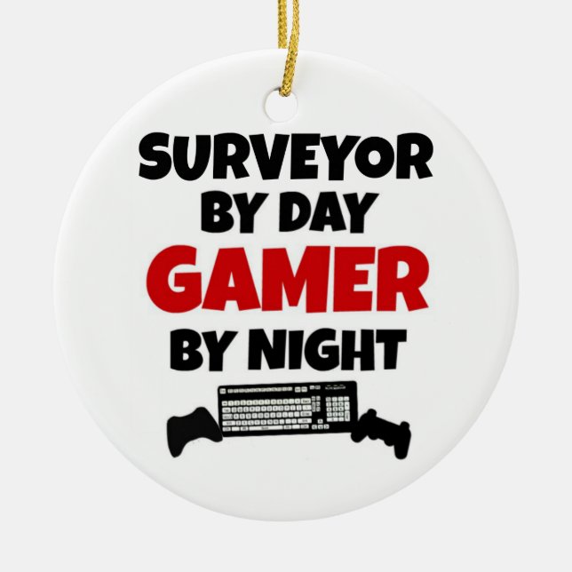 Surveyor by Day Gamer by Night Ceramic Tree Decoration (Front)