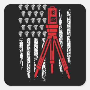 Surveyor Engineer Flag USA Square Sticker