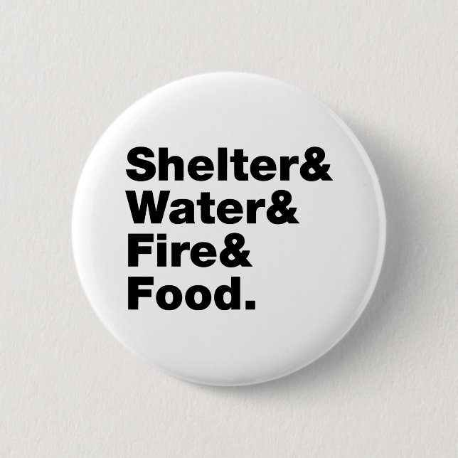 Survival (Shelter & Water & Fire & Food.) 6 Cm Round Badge (Front)