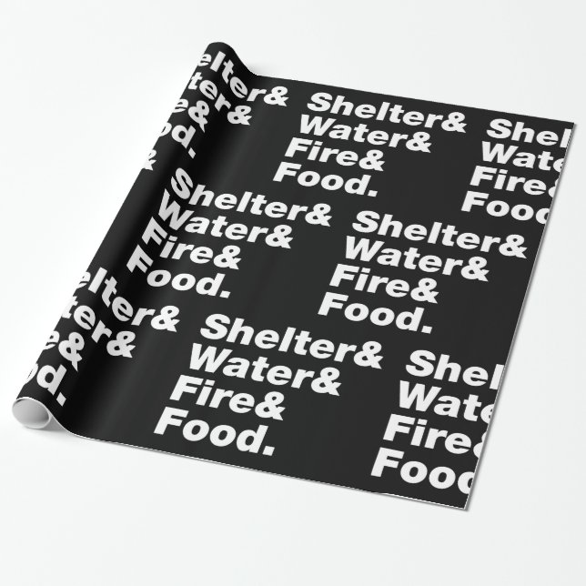 Survival (Shelter & Water & Fire & Food.) Wrapping Paper (Unrolled)