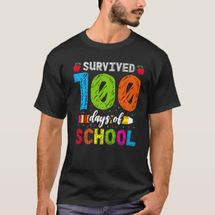 Survived 100 Days Of School Coloured Chalk Pencil T-Shirt