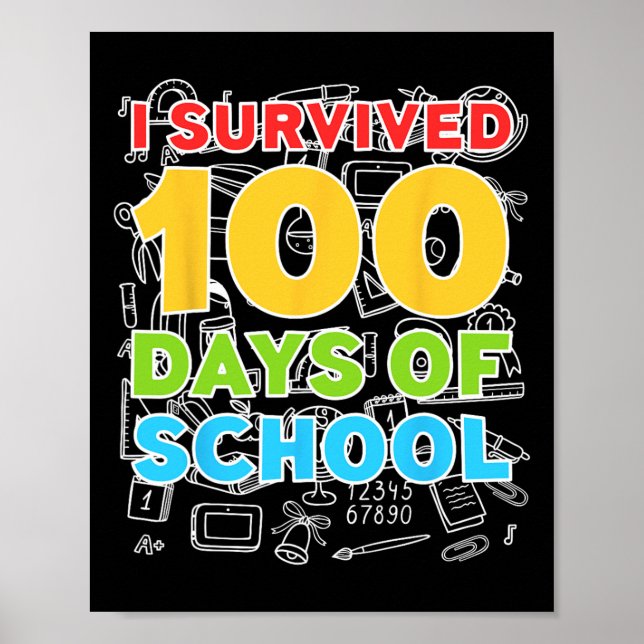 Survived 100 Days Of School Happy 100th Day  Poster (Front)