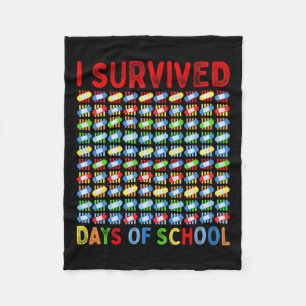 Survived 100 Days Of School Teacher Kids Band Aid  Fleece Blanket