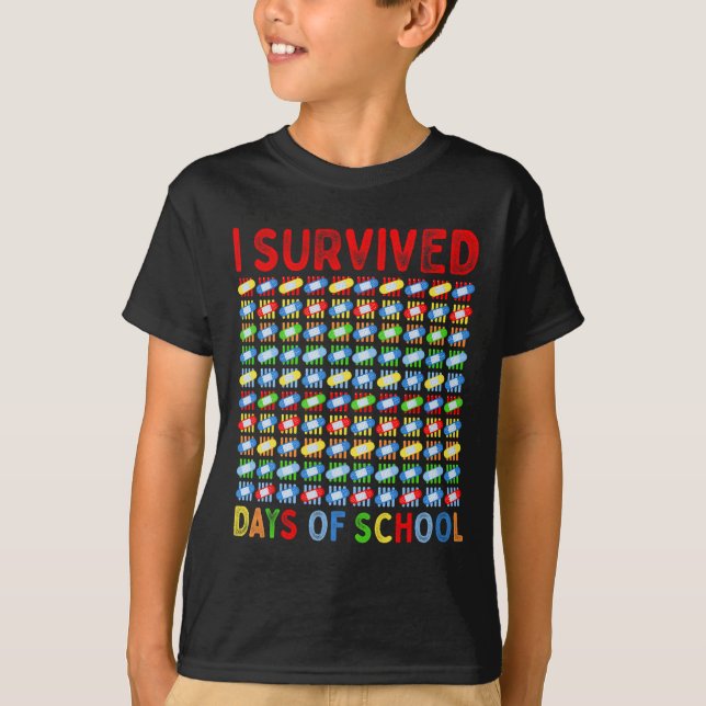 Survived 100 Days Of School Teacher Kids Band Aid  T-Shirt (Front)