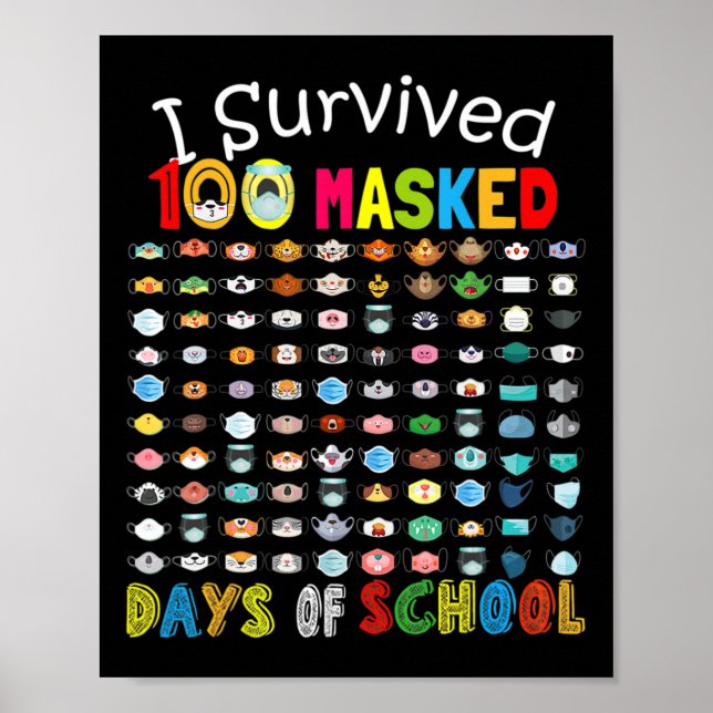 Survived 100 Masked Days Of School 100 Fun Masks 2 Poster (Front)