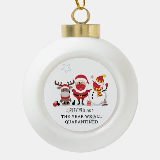 Survived 2020 Year We Quarantined Commemorative Ceramic Ball Christmas Ornament (Front)