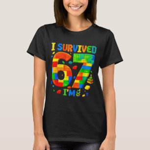 Survived 67 8 birthday boy girl building blocks T-Shirt