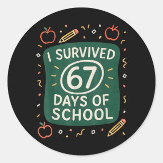 Survived 67 Days Of School Funny Six Seven Hands Classic Round Sticker
