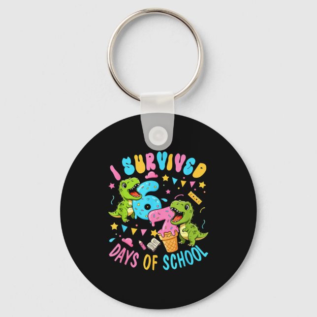 Survived 67 Days Of School T-rexes Funny Six Seven Key Ring (Front)