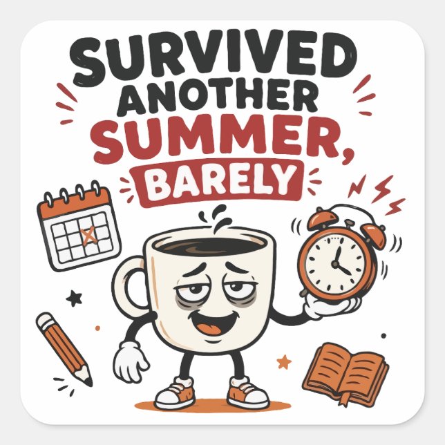 Survived Another Summer Barely Coffee Lover Square Sticker (Front)