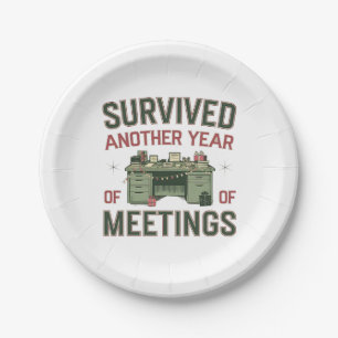 Survived Another Year of Meetings Funny Office Paper Plate