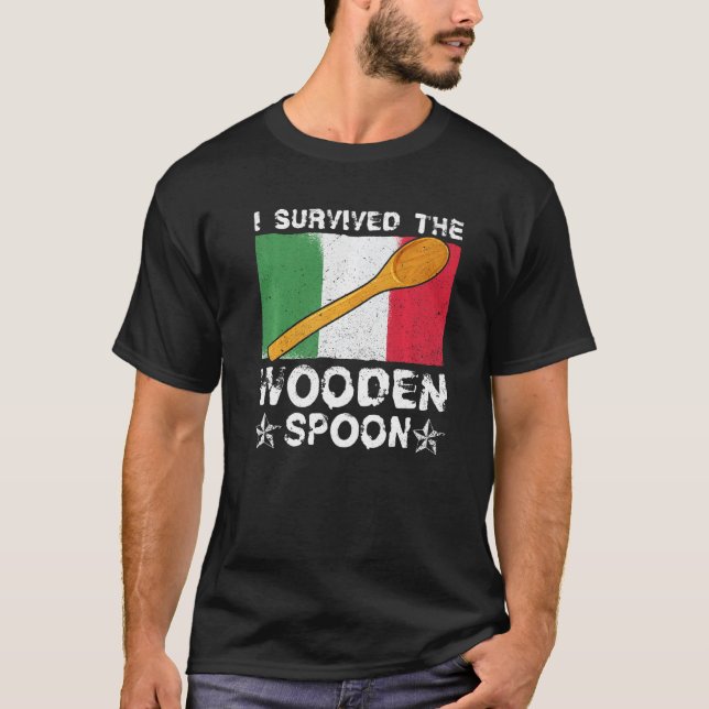 Survived The Wooden Spoon Italian Flag  Dad Adult  T-Shirt (Front)