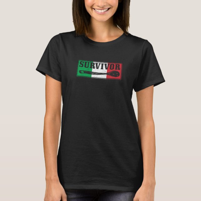 Survived The Wooden Spoon Italian Flag Funny Dad A T-Shirt (Front)