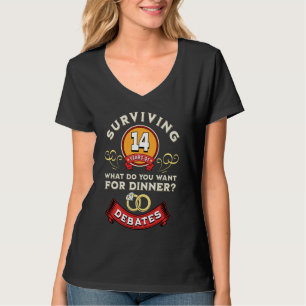 Surviving 14 Years Of Debates Funny 14th Wedding A T-Shirt