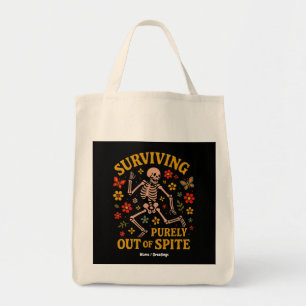 Surviving Purely Out of Spite Funny Retro Skeleton Tote Bag