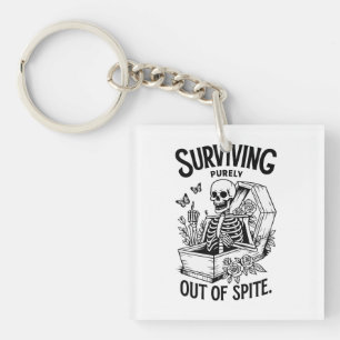 Surviving Purely Out Of Spite Goth Skeleton Key Ring