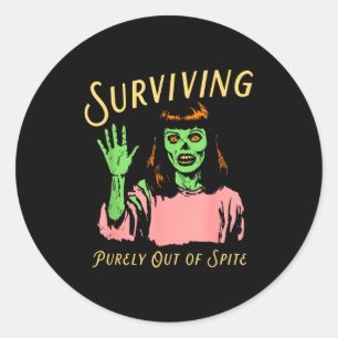 Surviving Purely Out Of Ste Retro Zombie Halloween Classic Round Sticker