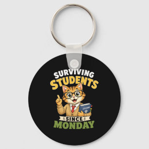 Surviving Students Since Monday Funny Cat Teacher Key Ring