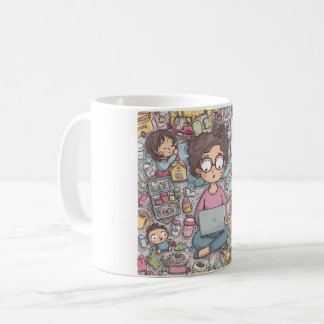 Surviving the Chaos: A Humourous Illustration Coffee Mug