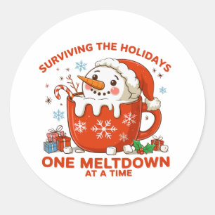 Surviving The Holidays One Meltdown At A Time Xmas Classic Round Sticker