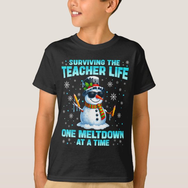 Surviving The Teacher Life Pjs Pajamas Christmas X T-Shirt (Front)