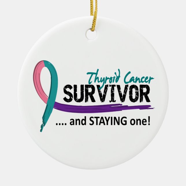 Survivor 8 Thyroid Cancer Ceramic Tree Decoration (Front)