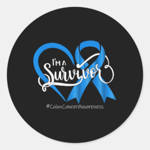 Survivor Blue Colon Cancer Awareness Bleached Classic Round Sticker