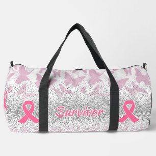 Survivor Breast Cancer Animal Print Butterfly Duffle Bag