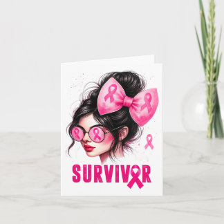Survivor Breast Cancer Awareness Pink Messy Bun Gi Card