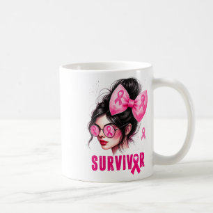 Survivor Breast Cancer Awareness Pink Messy Bun Gi Coffee Mug