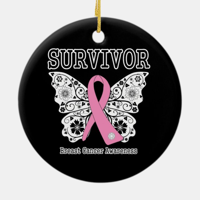 SURVIVOR - Breast Cancer Butterfly Ceramic Tree Decoration (Back)