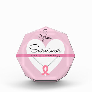 Survivor Breast Cancer White Heart on Pink, custom Acrylic Award
