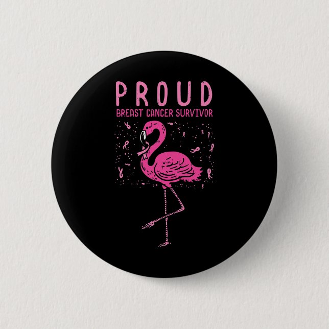 Survivor Flamingo Pink Breast Cancer Awareness Gif 6 Cm Round Badge (Front)