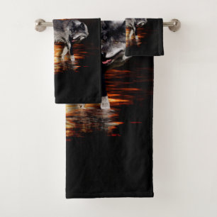 "Survivor" Grey Wolf and Wildfire Design Bath Towel Set
