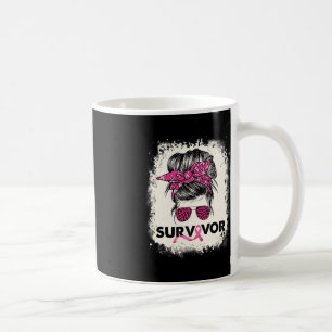 Survivor Messy Bun Breast Cancer Awareness Pink Wa Coffee Mug