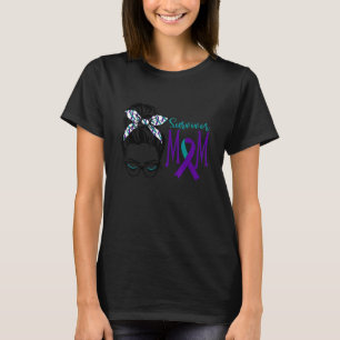 Survivor Mum Suicide Awareness Messy Bun Teal and  T-Shirt