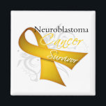 Survivor - Neuroblastoma Magnet<br><div class="desc">Shop unique Neuroblastoma Cancer Survivor shirts, apparel, merchandize and gifts featuring a stunning floral scroll background and a beautiful angled gold ribbon to signify awareness for Neuroblastoma brought to you by cancer survivors who have experienced first hand the plight of a cancer patient. Wear your survivorship proudly while bringing attention...</div>