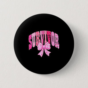 Survivor Nk Ribbon Coquette Bow Breast Cancer Awar 6 Cm Round Badge