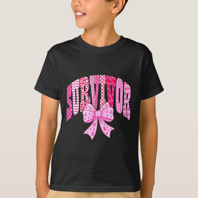 Survivor Nk Ribbon Coquette Bow Breast Cancer Awar T-Shirt (Front)