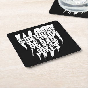 Survivor Of Dad Jokes Vintage Distressed Us Flag Square Paper Coaster