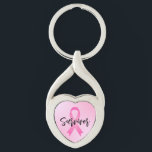 Survivor Pink Breast Cancer Key Ring<br><div class="desc">Breast cancer "Survivor" heart shaped keychain features custom modern black script lettering with symbolic pink ribbon and pink gradient background.</div>