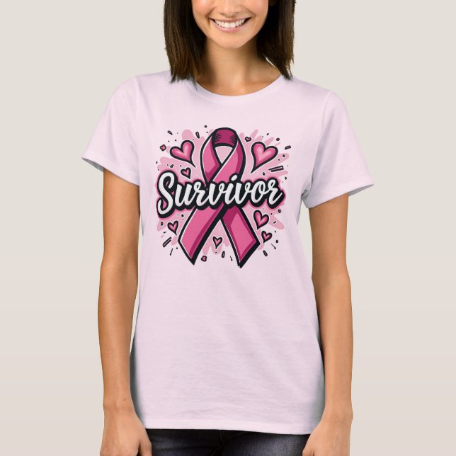 Survivor Pink Ribbon Women's Breast Cancer Tee (Front)
