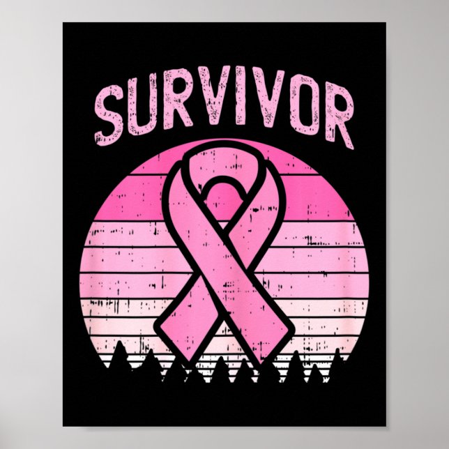 Survivor Retro Breast Cancer Pink Ribbon Awareness Poster (Front)