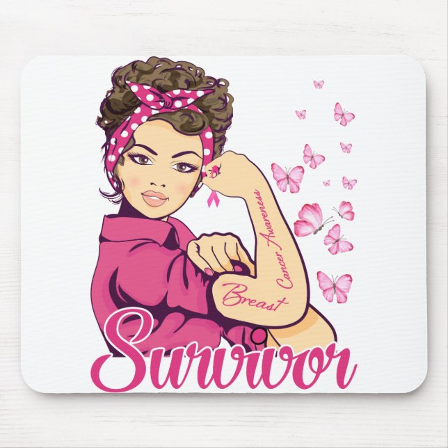 Survivor Rosie Riveter Breast Cancer Awareness Mouse Pad (Front)