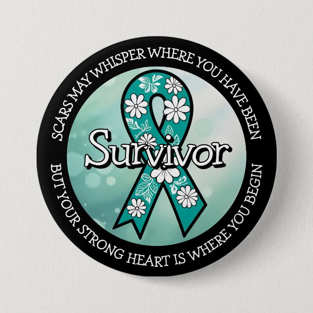 Survivor SA Teal Awareness Ribbon 7.5 Cm Round Badge (Front)